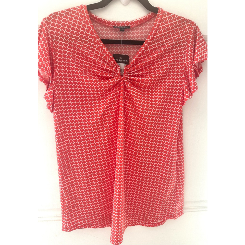 Ava & Grace Top Size S women's Red White Heart Print short sleeve